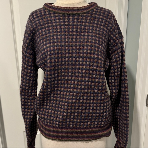 Eddie Bauer 100% shetland knit wool pullover sweater jumper navy mixed color - Picture 1 of 3